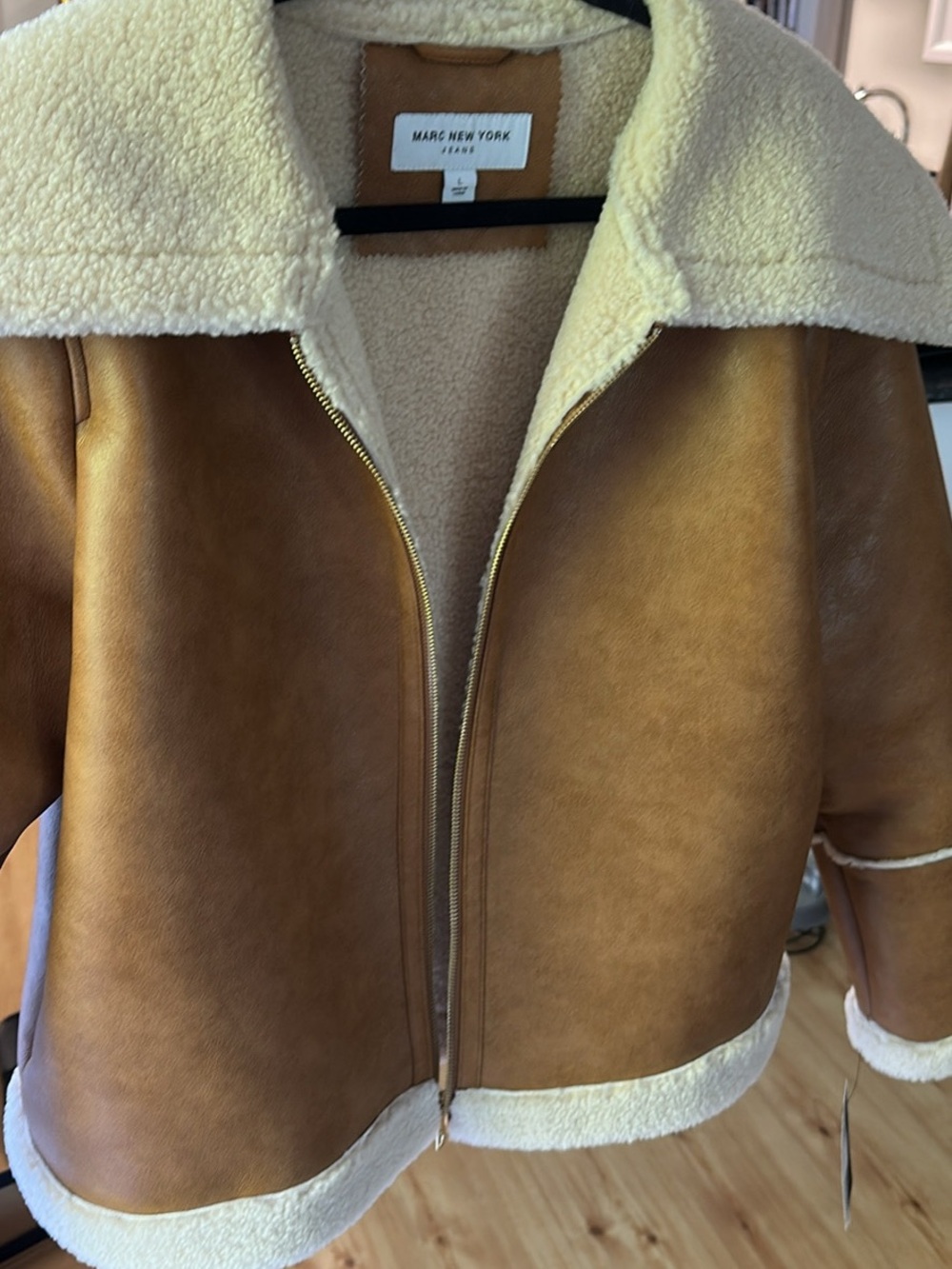 Marc New York Brown Faux-Leather Teddy Jacket with Cream Shearling